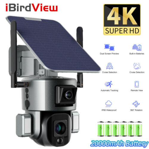 iBirdView Solar Power 4K 4G WiFi Camera 4/10X Optical Zoom PTZ Security Camera