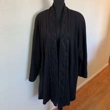 Alorna Black Wool Overcoat Long Sleeve Open Front Women’s Embellished Large