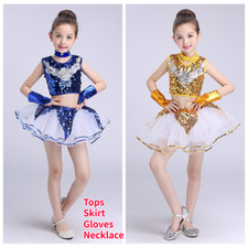 Girl Kids Sequin Tutu Skirts Tops Set Costume Fancy Dress Dancewear Jazz Retro