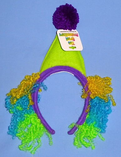 CLOWN HAT HEADBAND-COSTUME-WITH WIG-BIRTHDAY PARTIES-CIRCUS SHOWS-DRESS UP PLAY - Picture 2 of 7
