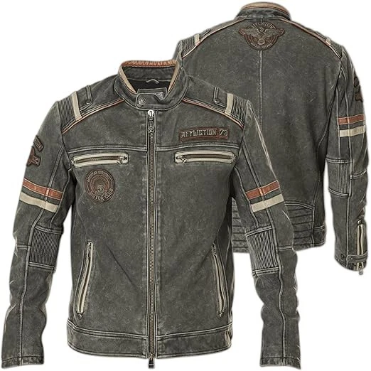 Affliction Herren Lederjacke Busted Piston Gr.S schwarz US Import neu NP 680 USD - Bild 3 von 4