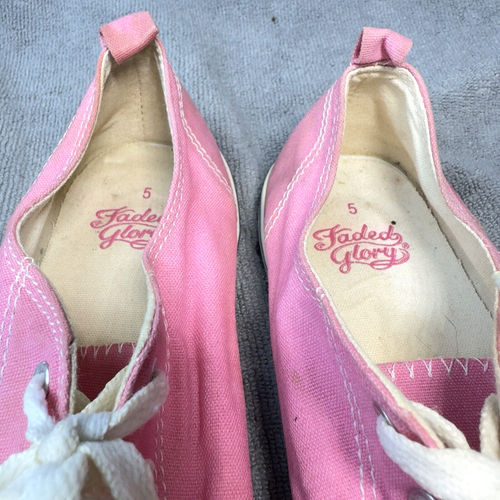 Faded Glory Canvas Sneakers Girls Youth 5 Pink Casual Shoes Lace Up Low Top Flat - Picture 11 of 13