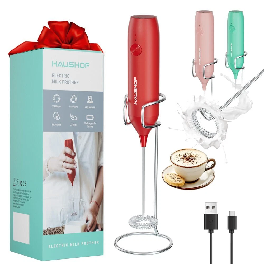 HAUSHOF Handheld Rechargeable Milk Frother Wand with Stand Electric Drink Mixers
Opens in a new wind