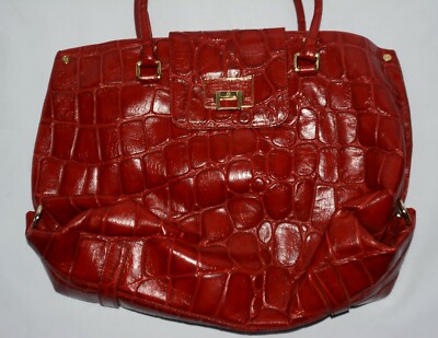Antonio Melani Red Leather Croc Embossed Large Shoulder Bag Purse