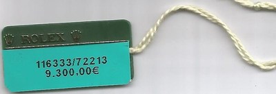 Vintage Rolex Grün Hang Tag Stempel 116333/72213 Oyster Swimpruf Showcase Tag