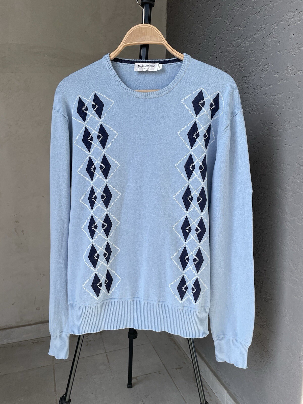Maglione maglia maglione monogramma Yves Saint Laurent YSL blu taglia L vintage