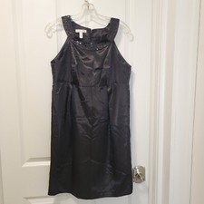 London Times Petites Size 10P Little Black Cocktail Dress Satin LBD Sparkly EUC