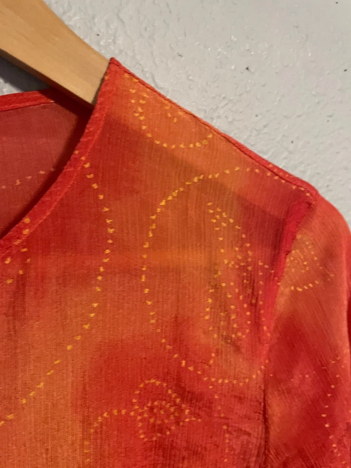 Maxi túnica vintage para mujer talla 10 naranja floral burnout seda transparente boho años 90 Foto 3 de 4