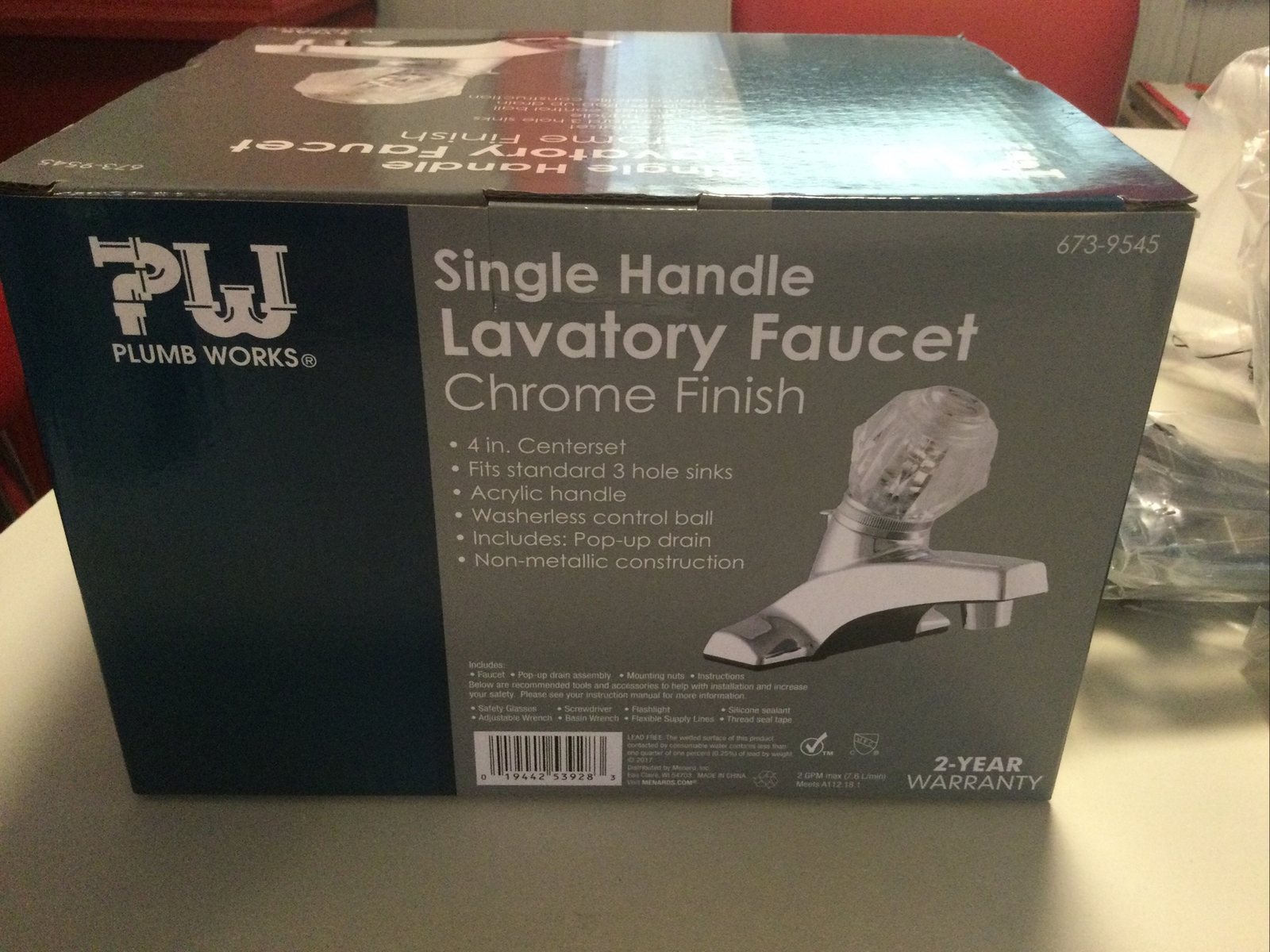 Plumb Works Single Handle Lavatory Faucet Chrome Finish (NIB)