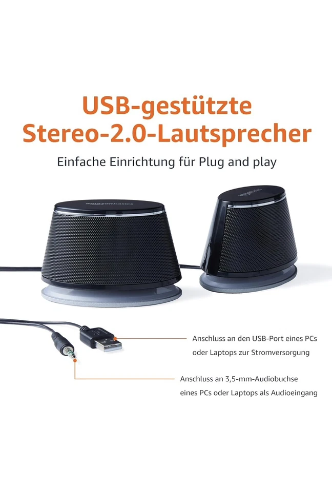 Pc-Lautsprecher Mit Dynamischem Sound, Usb-Betrieb, Schwarz, 2 Stück 1 Paire