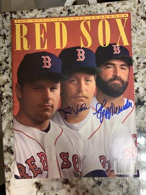 1992 Red Sox yearbook. Front cover signed by Frank Viola and Jeff 1992 Red Sox yearbook. Front cover signed by Frank Viola and Jeff