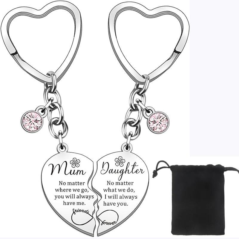 2 Pcs Mother Daughter Heart Matching Keyring Necklace Set Gifts for Mum Mothers