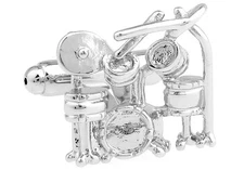 Drum Pair Cufflinks Silver Drummer Set Drums Wedding Gift Box & Polishing Cloth