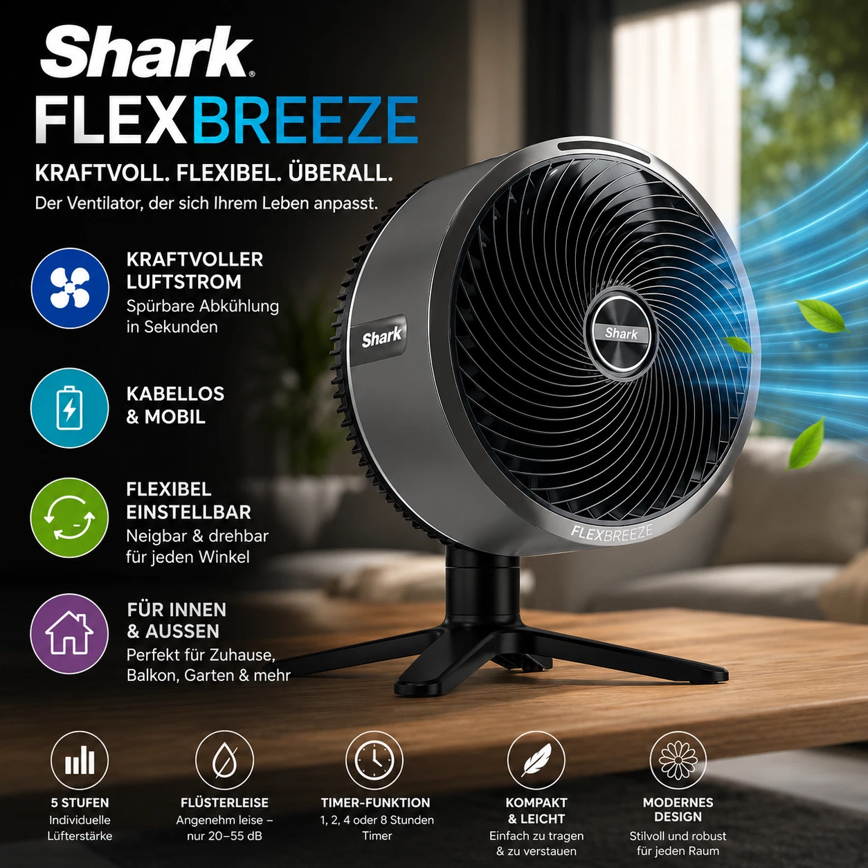 Shark FA150EU FlexBreeze TableMate Akku-Ventilator