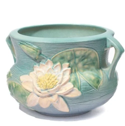 VTG Roseville Pottery 8" Jardinier "Water Lilly"  663-8 - Turquoise