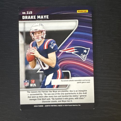 2024-25 Panini Zenith DRAKE MAYE Z Jersey Patch #ZJ2 (RC) (MEM) Patriots Rookie - Picture 4 of 4