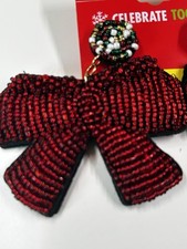 Celebrate Together Red Bow Beaded Dangle Earrings Christmas Theme