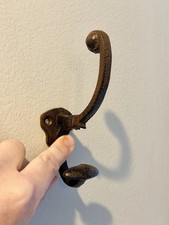 Rustic Double Wall Hook Cast Iron Hat Towel Coat Key Hanger Antique Style