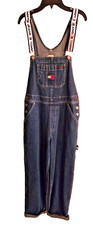 VTG Tommy Hilfiger Blue Denim White Spell Out Overalls Women XS 90 Y2K Straight