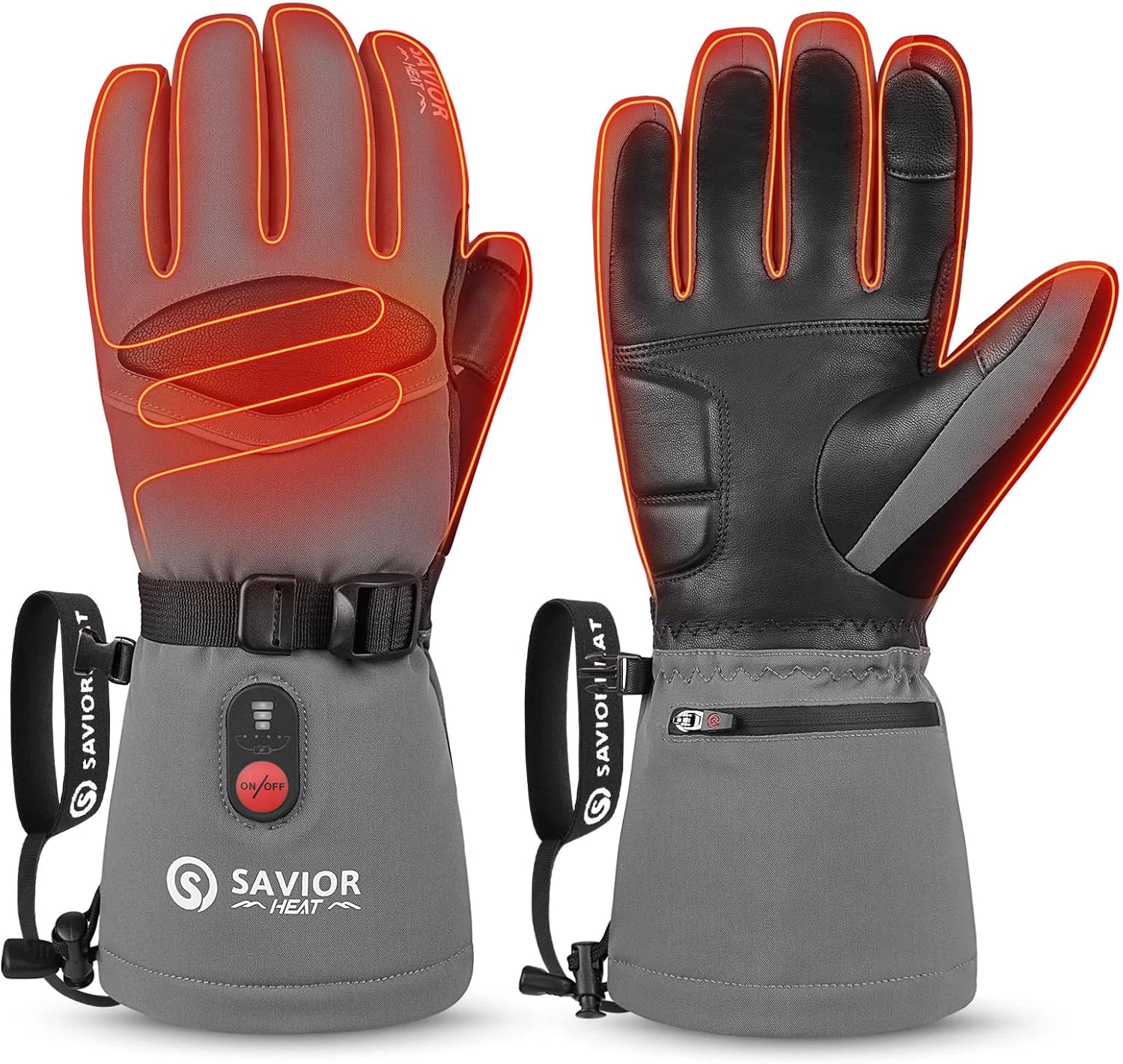 Men's Heated Ski Gloves - 10H Warmth, Waterproof, Goatskin Palm, Winter Gear