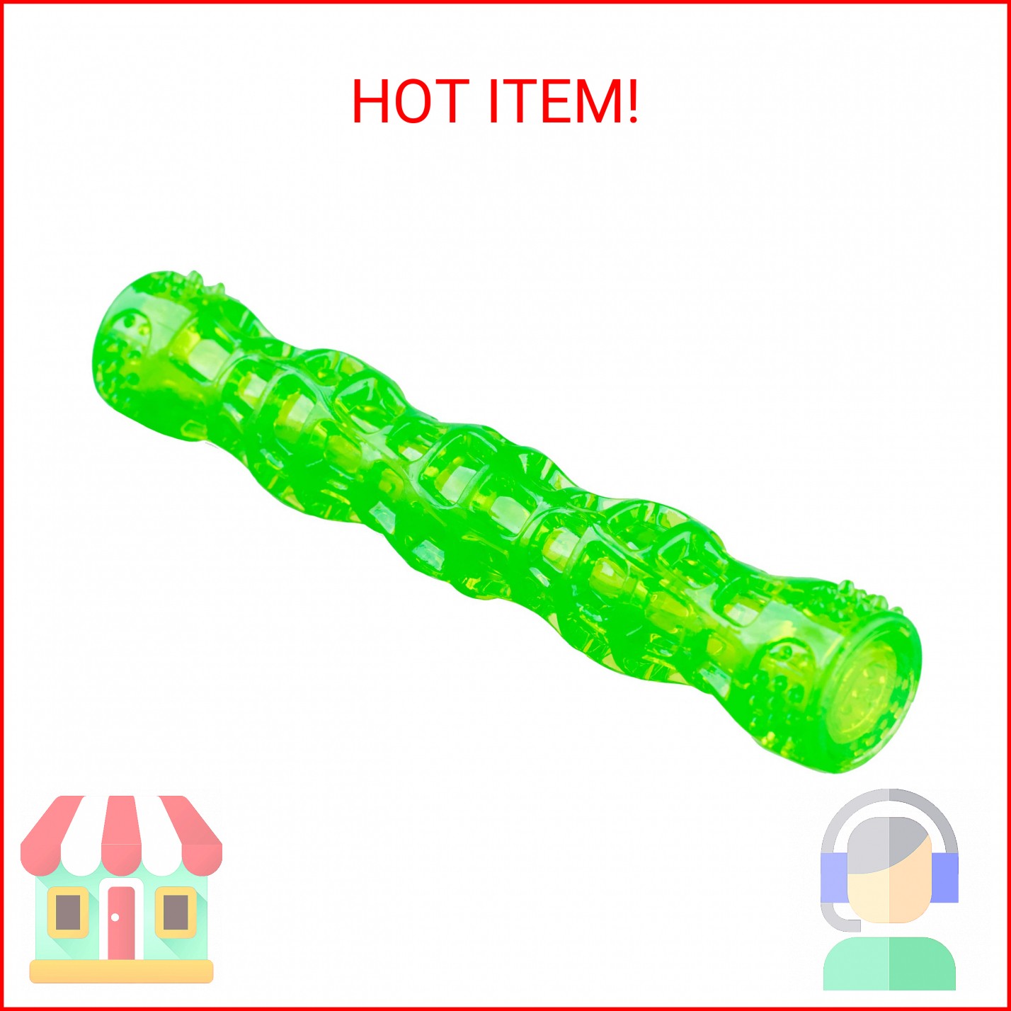 Hyper Pet Dura-Squeaks Stick Dog Toy, Large, Green