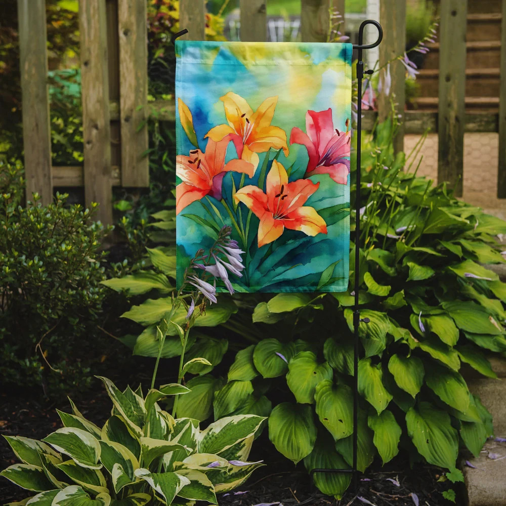 Caroline's Treasures Lilies in Watercolor Garden Flag DAC1585GF 11.25" x 15.5" - second product detail image