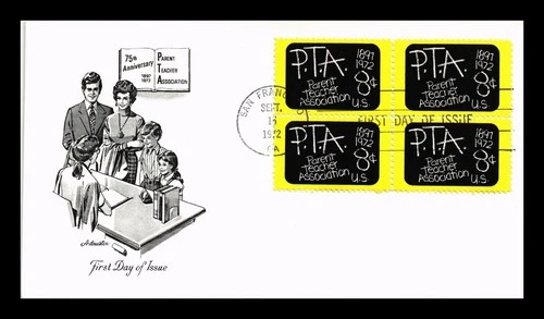 US COVER PTA PARENT TEACHER ASSOCIATION 75TH ANNIVERSARY FDC BLOCK OF 4