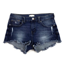 H M Womens Size 8 Dark Wash Distressed Denim Cutoff Booty Shorts Frayed Hem