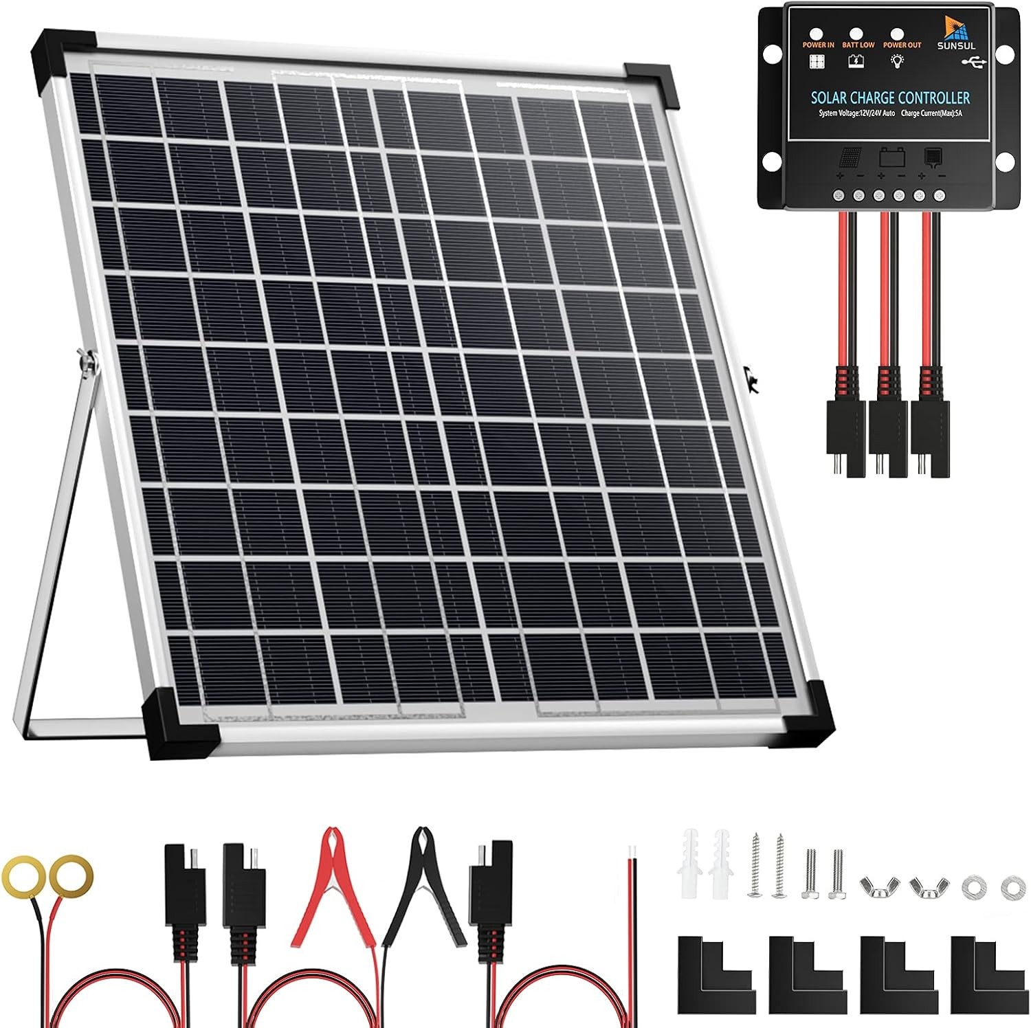 20W Watt Mono Solar Panel Kit for 12 V Home Battery Charging