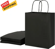 SUNCOLOR 25-Pack Black Gift Bags with Handles – 1 Count (Pack of 25), 