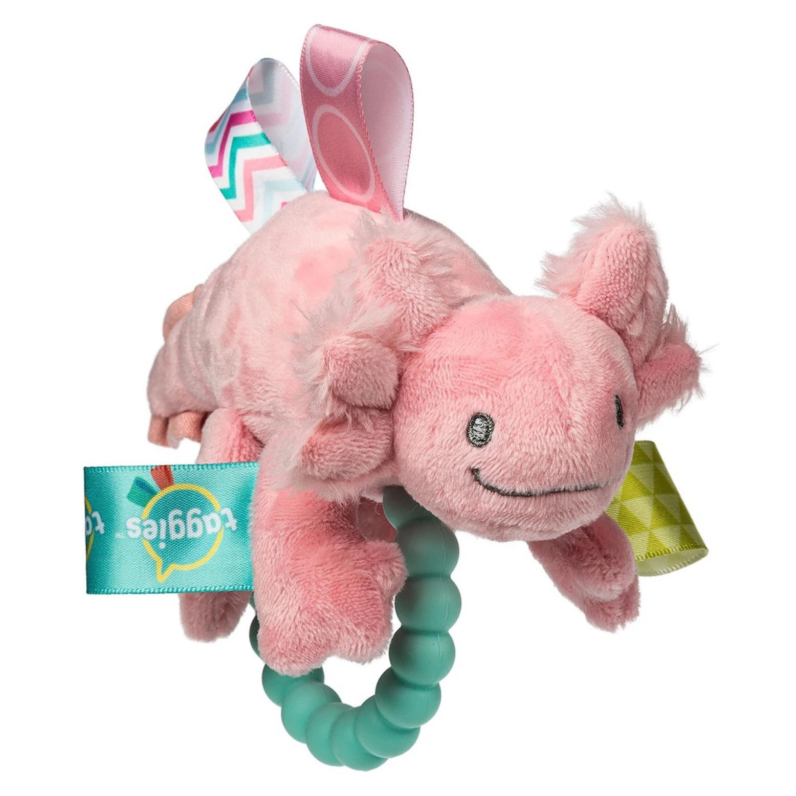 Lizzy Pink Axolotl Teether Rattle 6 Inch Baby Toy Interactive and Soothing