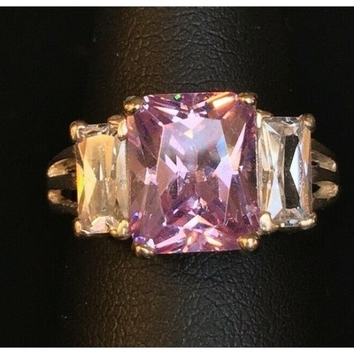 SHINY 925 STERLING SILVER PURPLE & CLCOLORLESS GEMS  RING. SIZE 6.75 SKY