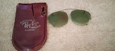VINTAGE 1950'S RAY-BAN GREEN AVIATOR CLIP ON SUNGLASSES W/ORIGINAL LEATHER CASE