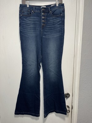 De La Luz High Rise Button Fly Flare Dark Wash Denim Size 10