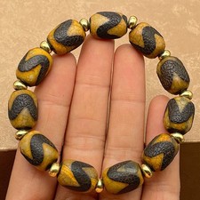 Tibetan Three Nine Eye Dzi Bead Bracelet Agate Round Beads Tiger Jewelry
