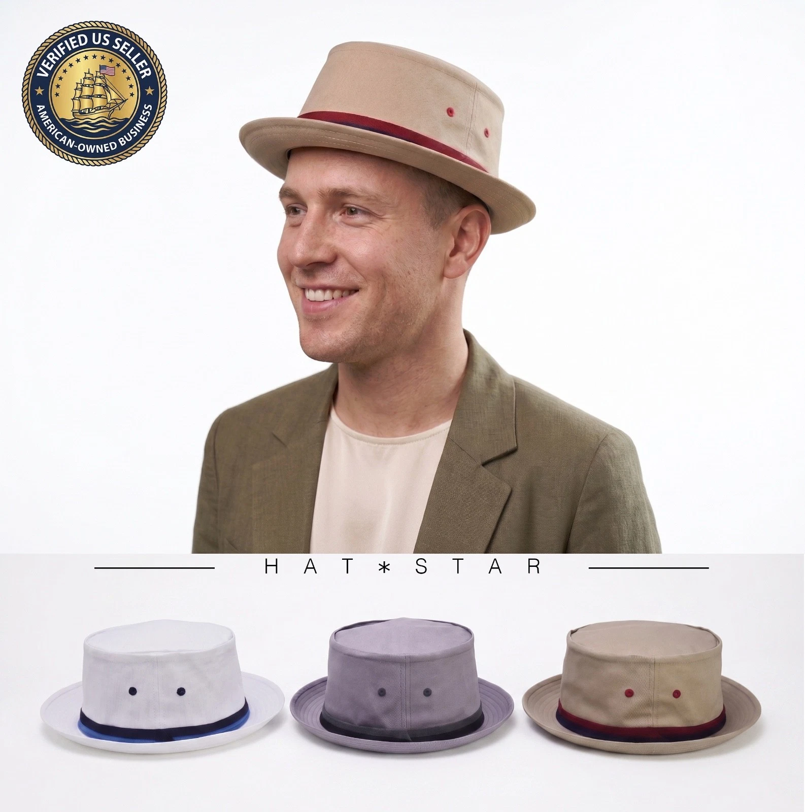 Cotton Pork Pie Style Bucket Hat: Packable, Water-Resistant, & Breathable
Opens in a new window or t