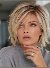 Human Hair Wig New Fashion Short Women's Golden Brown Wavy Wigs 10 In