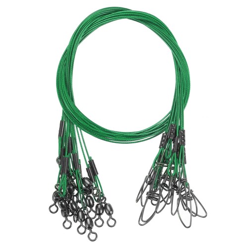 15Pcs Steel Fishing Wire Leader Line with Swivel and Snap 125LB 21 Inch, Green - Bild 1 von 5