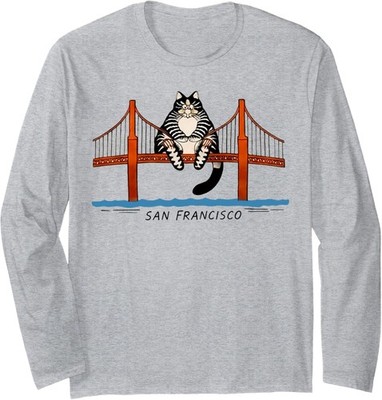 San Francisco Cat Golden Gate Bridge Book Lover Long Sleeve T-Shirt