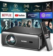 Aurzen EAZZE D1 Pro Smart Projector w/ WiFi and Bluetooth, Netflix Official Gray