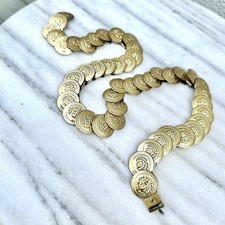 Vintage Coin Stretch Belt Gold Tone 30  Adjustable 80s 90s Boho Gypsy