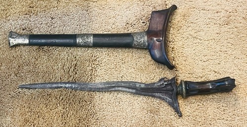 Vintage Indonesian Kris Dagger Keris Sword Carved Wood Scabbard Ornate Metal