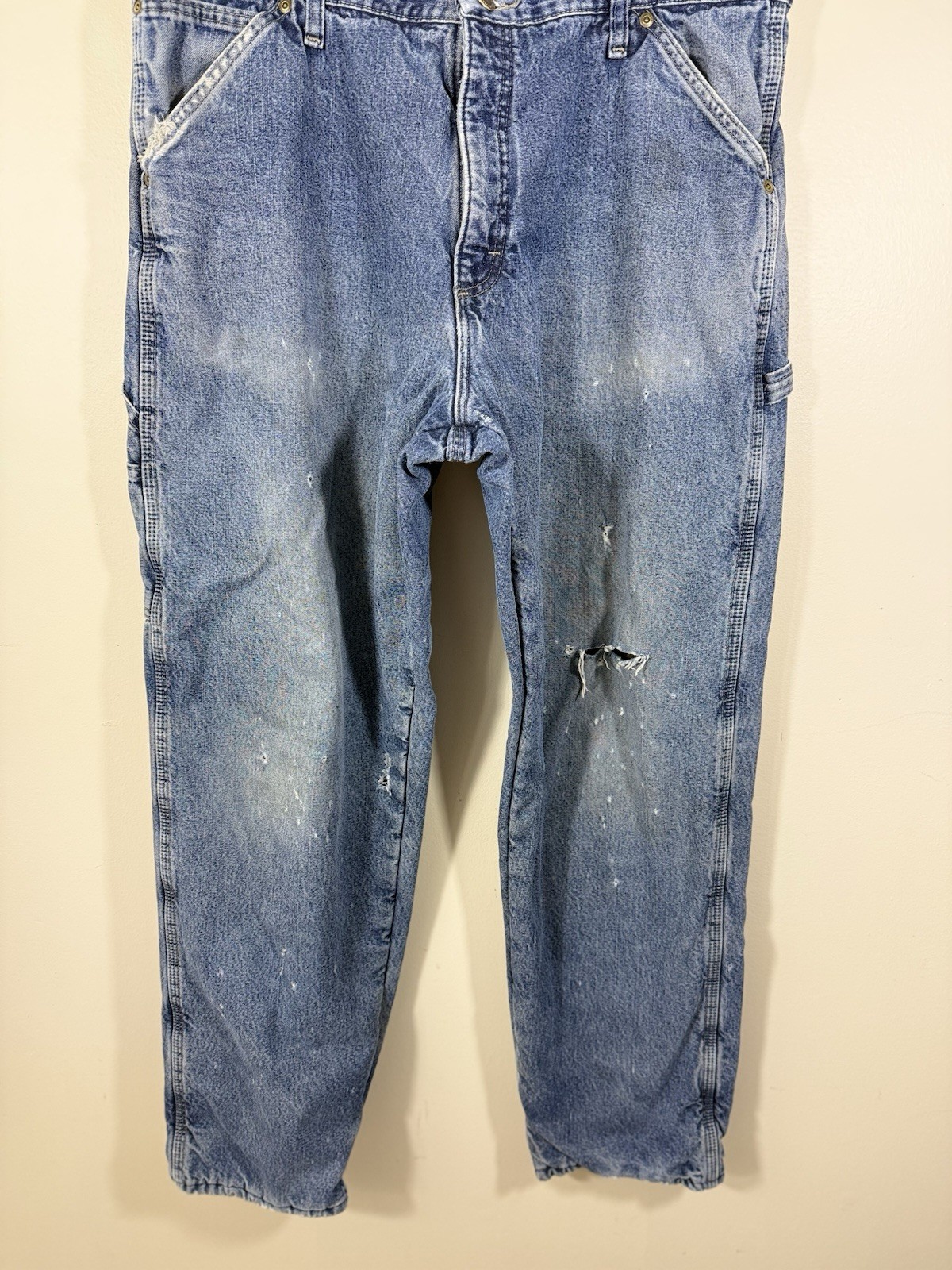 Wrangler Work Carpenter Jeans Mens 38 Fleece Lined Baggy Distressed Thrashed image 8
