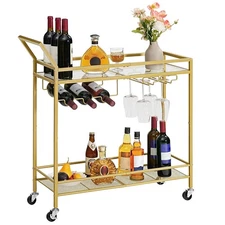 Bar Cart for The Home, 2-Tier Kitchen Cart with Wine Rack and Glass Holder, S...