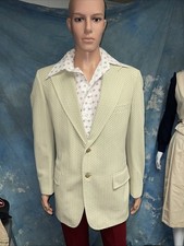 Vtg 1970s Men  s Beige Check Polyester Sport Coat Leisure Jacket Blazer 42