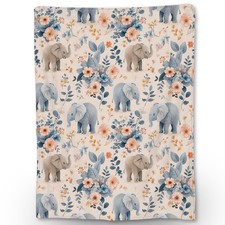 Cute Elephant  Flowers Blanket, Soft Warm Fuzzy Lightweight Flannel Watercol...