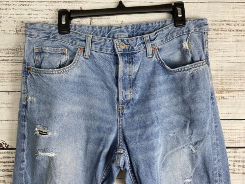 H&M &Denim Jeans Women's Size 30 Boyfriend Jeans Button Fly Heavy Distressed - Picture 2 of 9
