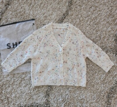 Girls Creme Colored Confetti Button Cardigan Size 5