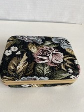 Travel Jewelry Box Hard Shell Covered In Floral Tapestry No Mirror