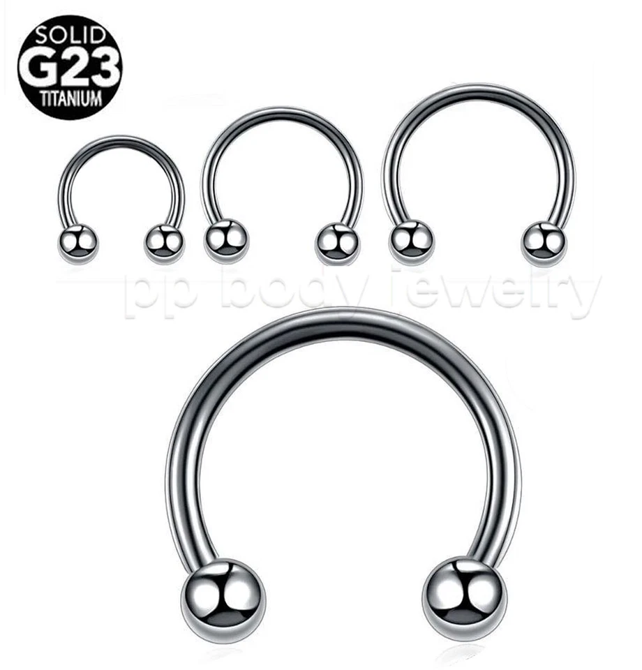 PAIR ASTM F-136 Titanium Horseshoe Circular Barbell Ear Lip Septum 16G 14G - Image 2 of 3